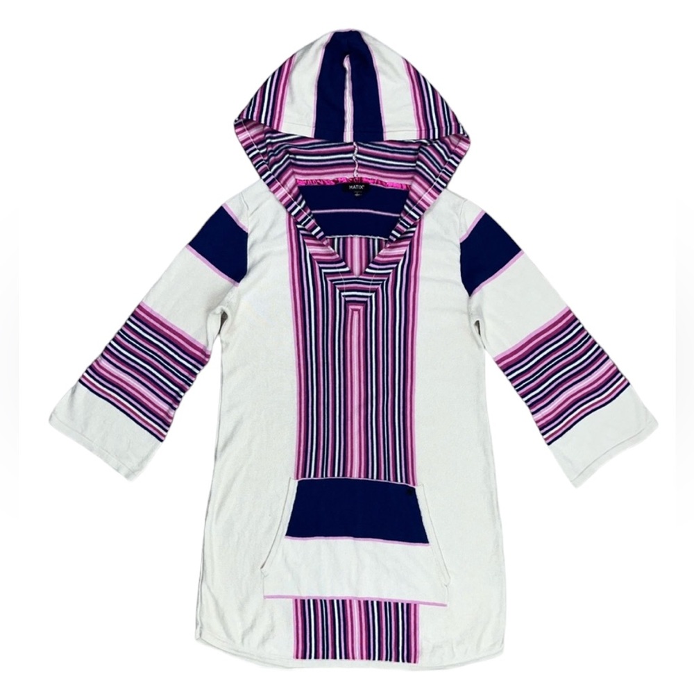 Matix Hooded Beach Coverup Large | Hooded Sweater Coverup L Cream Blue Pink - Picture 15 of 15